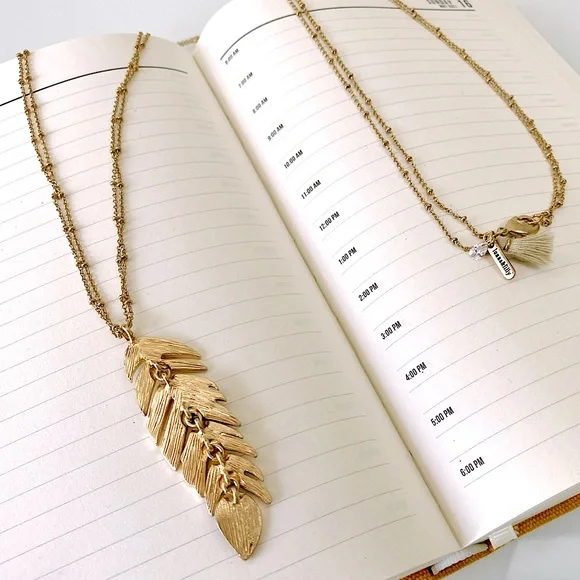 Lonna and Lilly Gold-tone Pavé and Stone Feather Pendant Necklace - Picture 3 of 8
